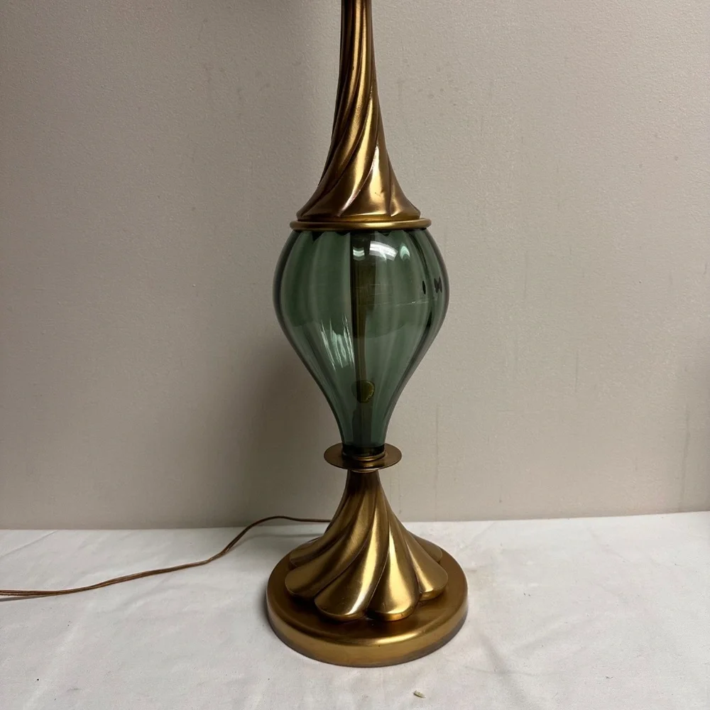 Vintage Hollywood Regency Tall Blue Glass Brass Swirl Rembrandt Lamp Germany